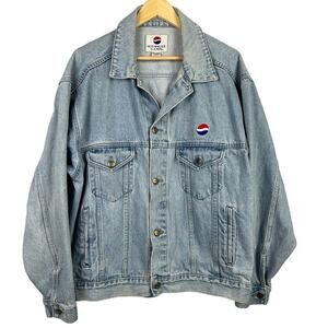 RARE VTG Nothing Else Is A Pepsi Embroidered Pepsi Logo Trucker Denim Jacket L